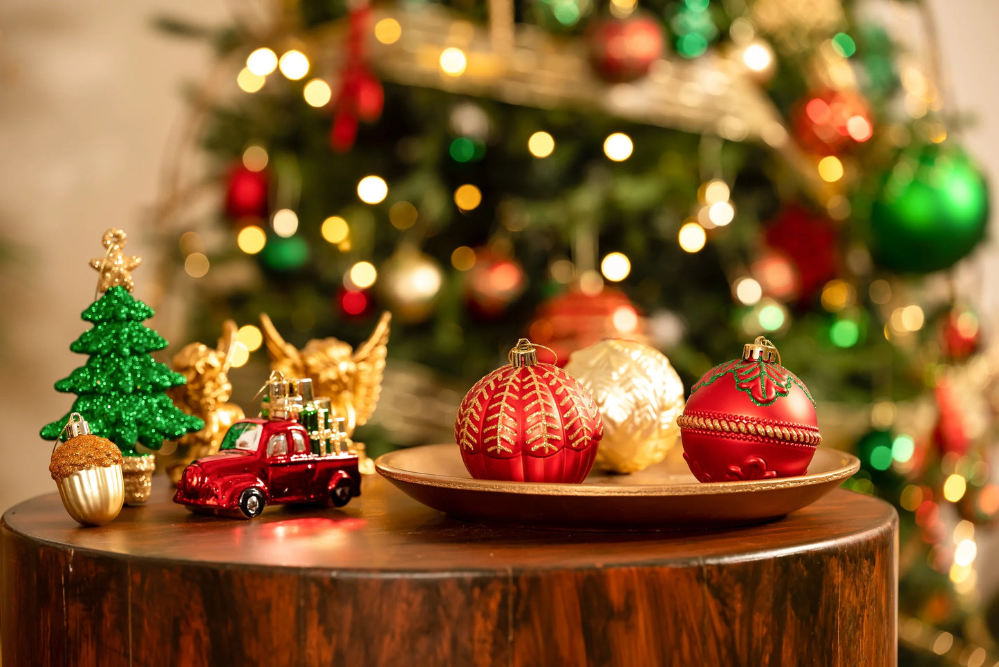 60Ct Christmas Ornaments, Red Green Gold Shatterproof Ornaments for Xmas Party Decor