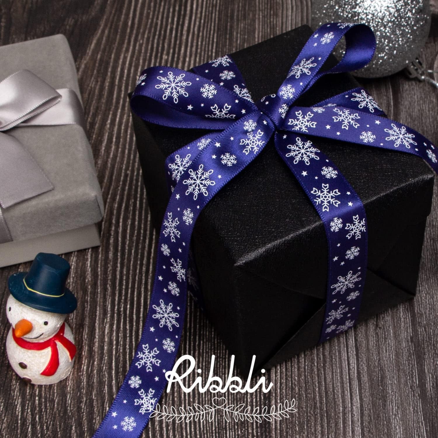 Satin Snowflake & Star Craft Ribbon,5/8 Inch,10-Yard Spool, Ink Blue,White,Use for Christmas Gift Wrapping,Party Decoration,All Crafting and Sewing