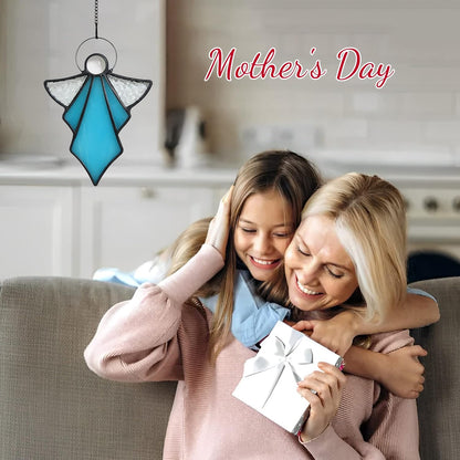 Angel Ornament Stained Glass Window Hangings Ornament Holiday Decor Memorial Remembrance Sympathy Gifts,Angel Gifts for Women(Blue) 5.5"×3.9"