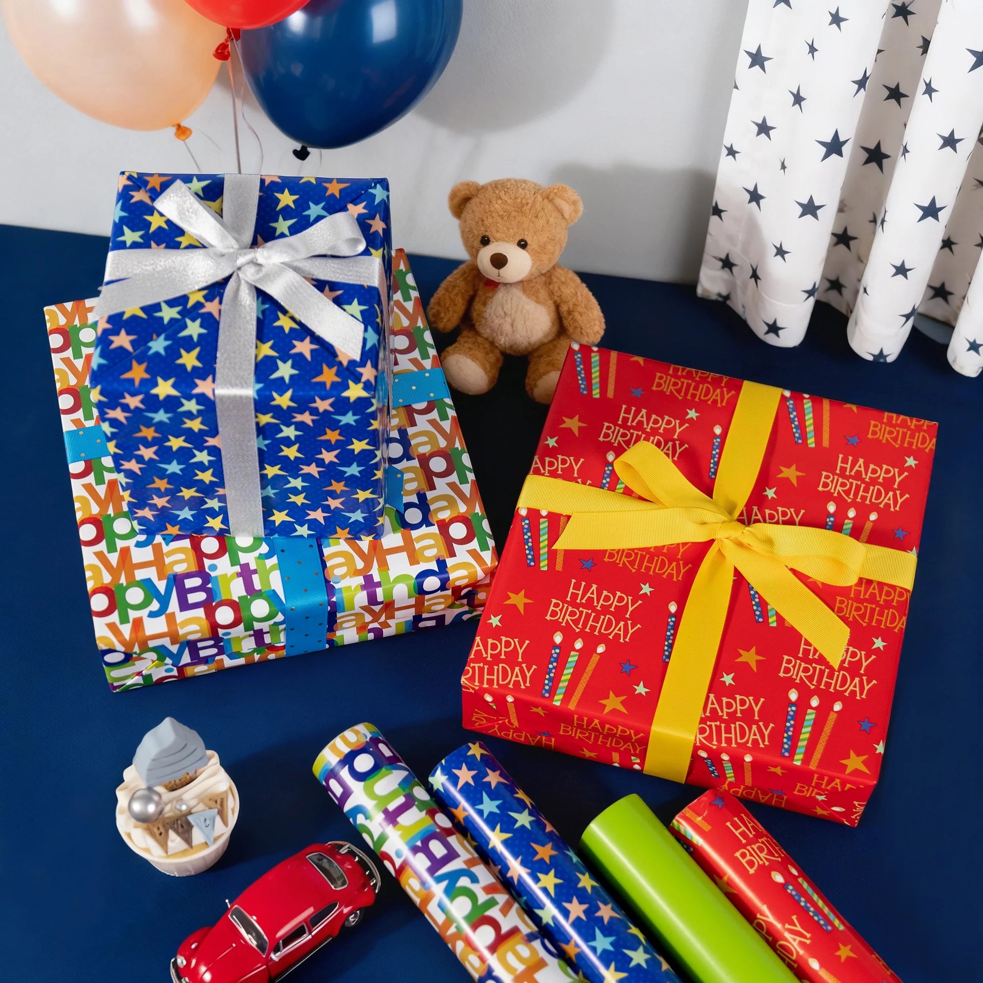 30" X 8' Wrapping Paper Kit, Birthday Gift Wrap Paper Bows Curling Ribbon