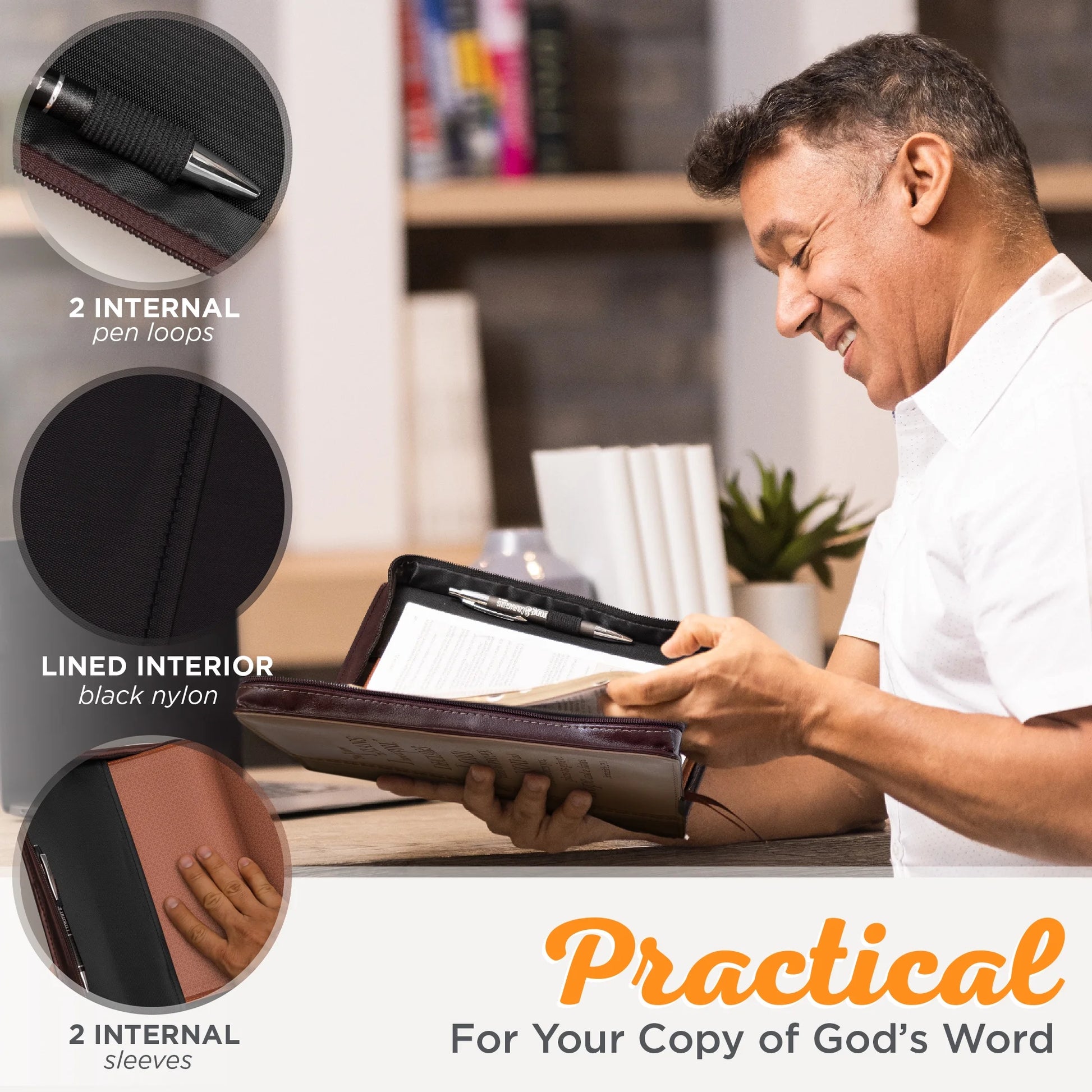 Tan Faux Leather Bible Cover for Men and Women I Know the Plans - Jeremiah 29:11 Zippered Case for Bible or Book with Handle, Extra Large