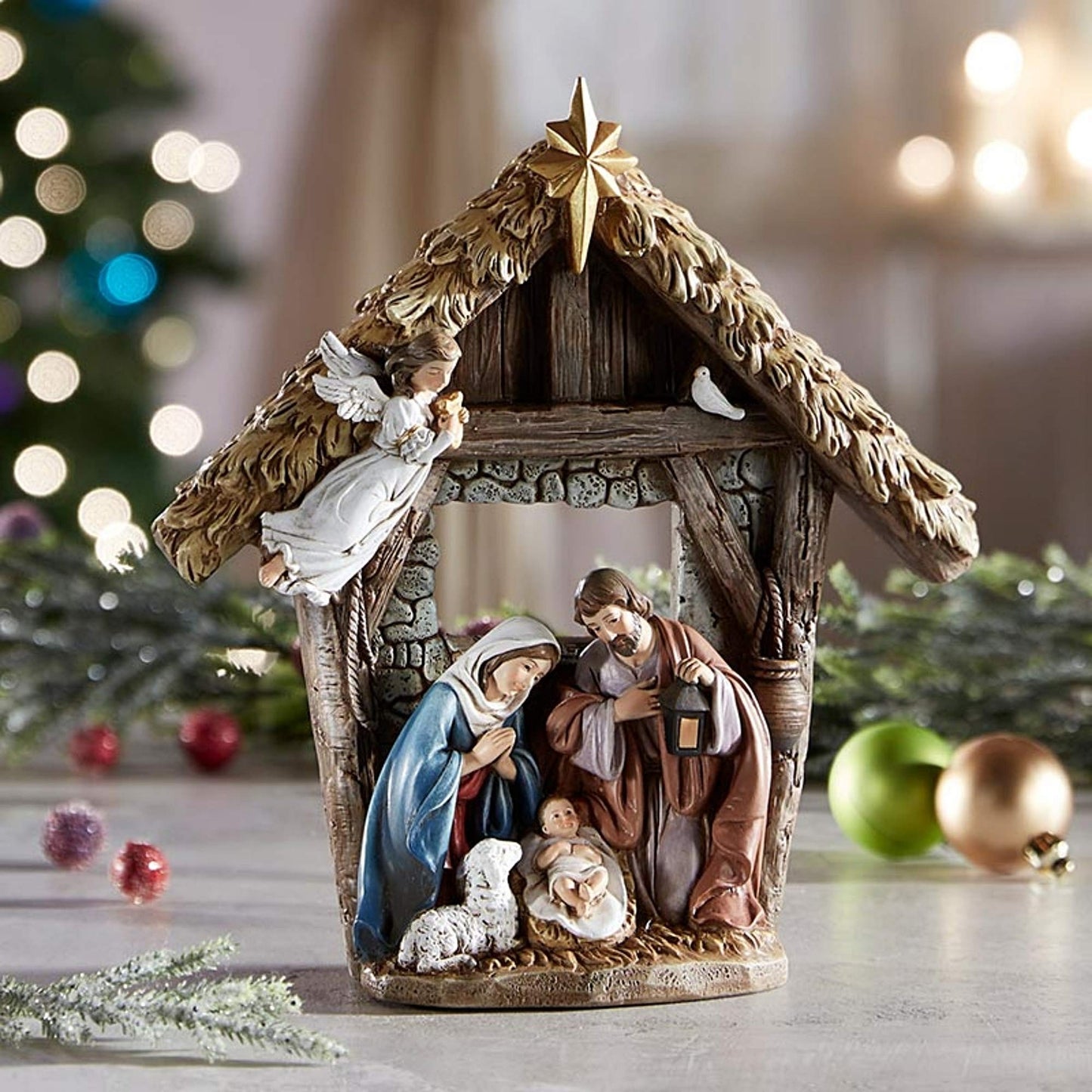 Needzo Holy Family Nativity Figurine Set, Baby Jesus in Manger, Christian Chr...