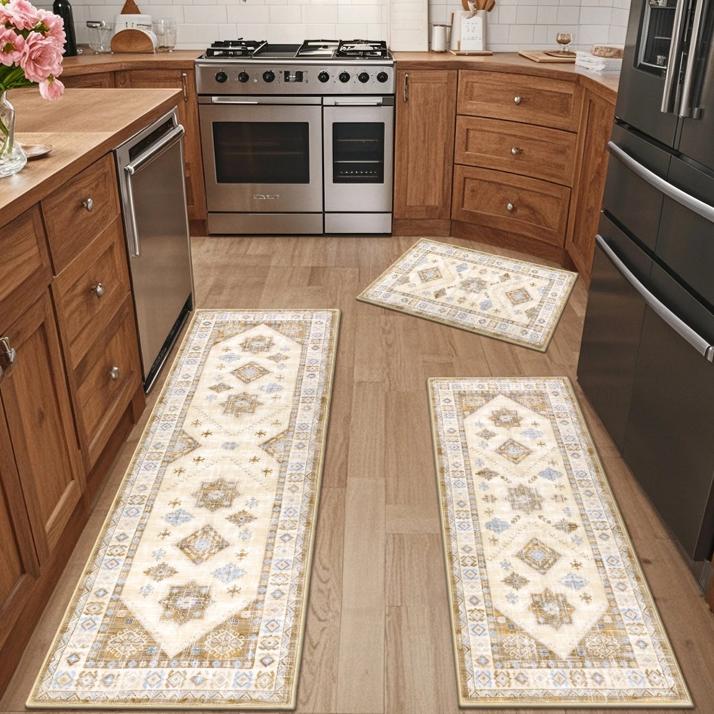 Boho Kitchen Rug Sets 3 Piece Runner Bohemian Mats Non Skid Washable Kitchen Floor Mat Runner