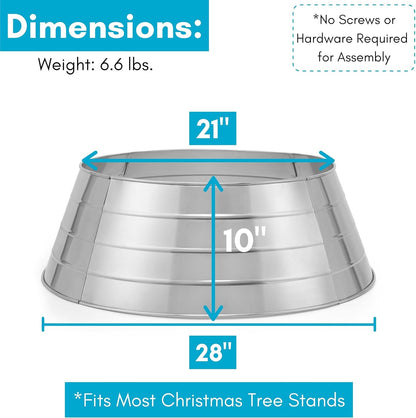 4-Panel Christmas Tree Collar - Metal Holiday Skirt Decor - Water Base Protection from Pets (Silver)