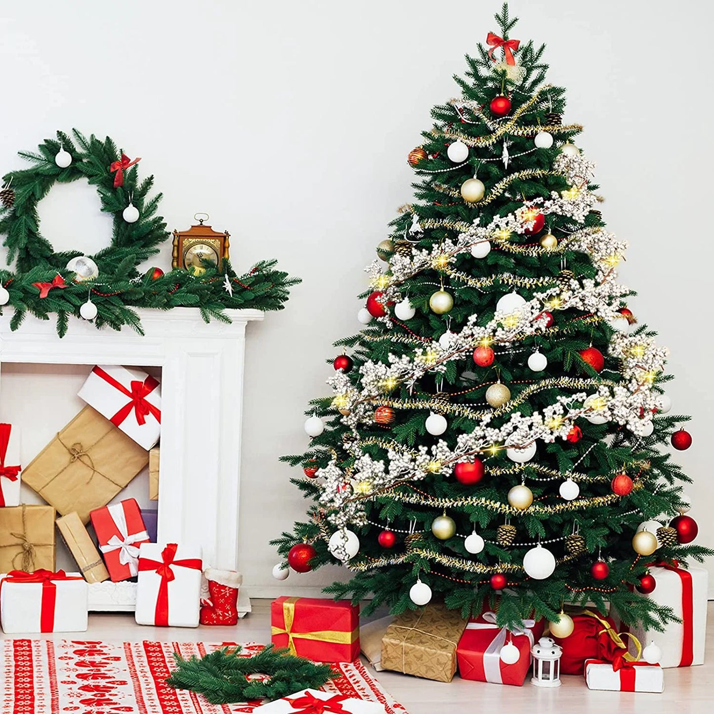 5.9Ft Silver Berry Christmas Garland with Light Artificial Garland for Indoor Mantle Staircase Home Xmas Decoration