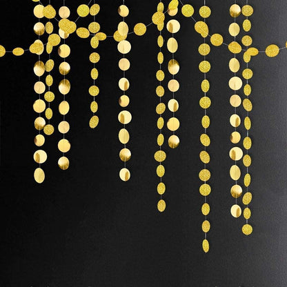 Gold Circle Garland Gold Party Decorations Hanging Dot Banner Streamer Backdrop Decor Wedding Birthday Bday Bridal Baby Shower Bachelorette Ramadan EID Graduation New Year NY Party Supplies