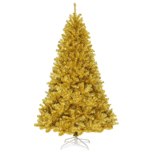 7.5Ft Artificial Tinsel Christmas Tree W/1258 Tips Foldable Stand Champagne Gold
