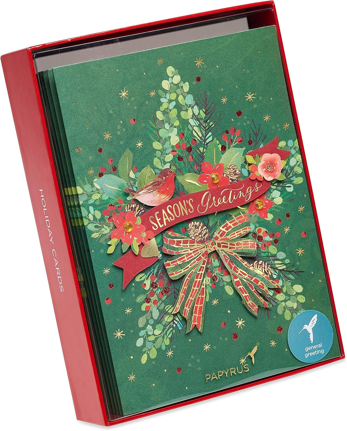 Boxed Christmas Cards with Envelopes, Joyful Holiday, Traditional Wreath (8-Count)