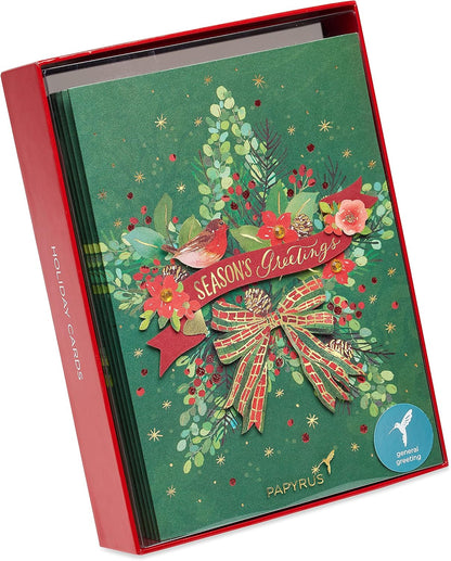 Boxed Christmas Cards with Envelopes, Joyful Holiday, Traditional Wreath (8-Count)