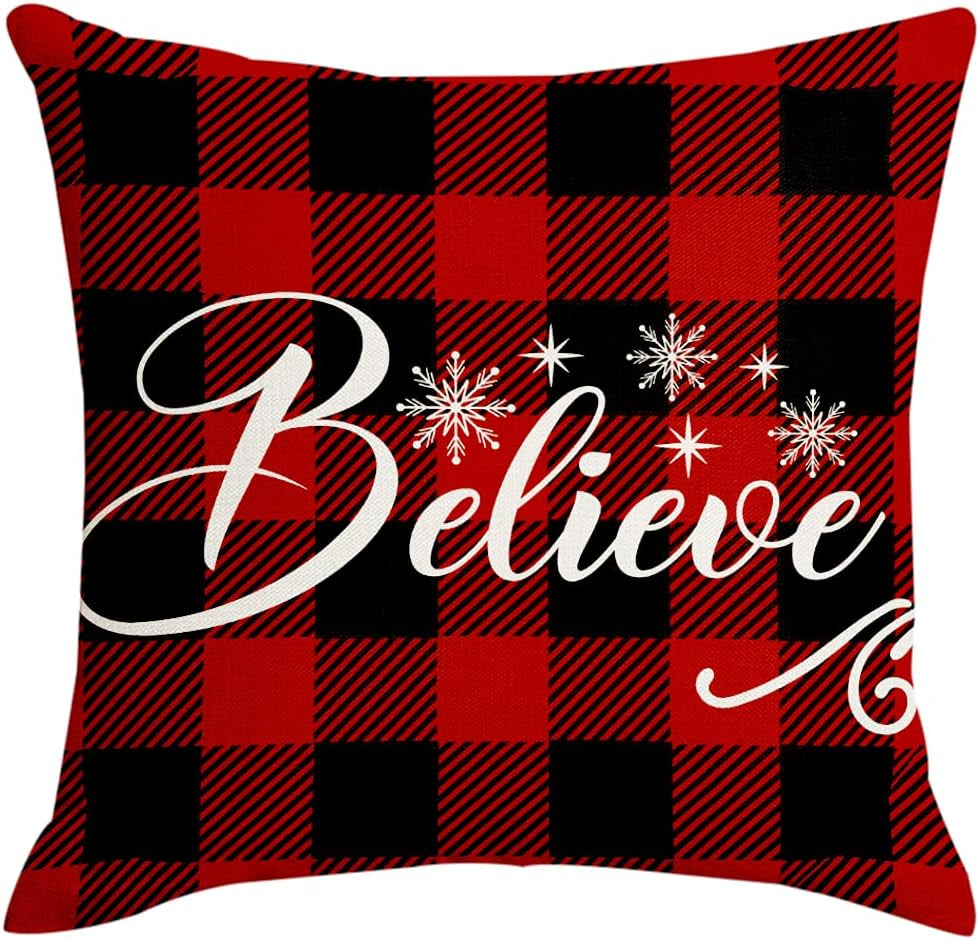 18X18 Christmas Snow Home Throw Pillow Covers,Decorative Farmhouse Outdoor Believe Silent Night Xmas Christmas Pillow Shams Cases Slipcovers Set of 4 for Couch Sofa