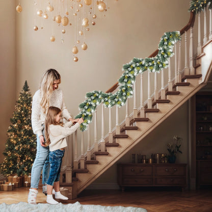 6FT Christmas Garland with Light, Seasonal Artificial Christmas Green Rattan Pine Cypress Garland Holiday Outdoor Winter Decor, 8 Modes Xmas Garland Indoor for Mantle Fireplace Stair Wreath