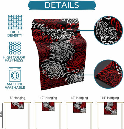 Floral Table Runner-Red Black White Cotton Linen-Long 90 Inche Dresser Scarves,Flower Tablerunner for Kitchen Coffee/Dining Table Bedroom Home Living Room,Scarf Decor for Summer Spring Holiday Dinner