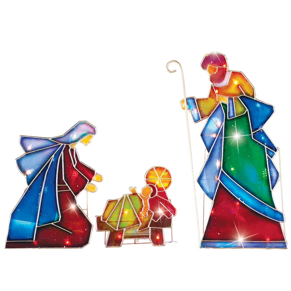 Lighted Outdoor Mosaic Nativity Christmas Scene - 3Pc