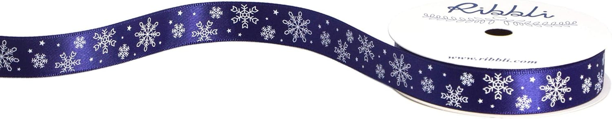 Satin Snowflake & Star Craft Ribbon,5/8 Inch,10-Yard Spool, Ink Blue,White,Use for Christmas Gift Wrapping,Party Decoration,All Crafting and Sewing