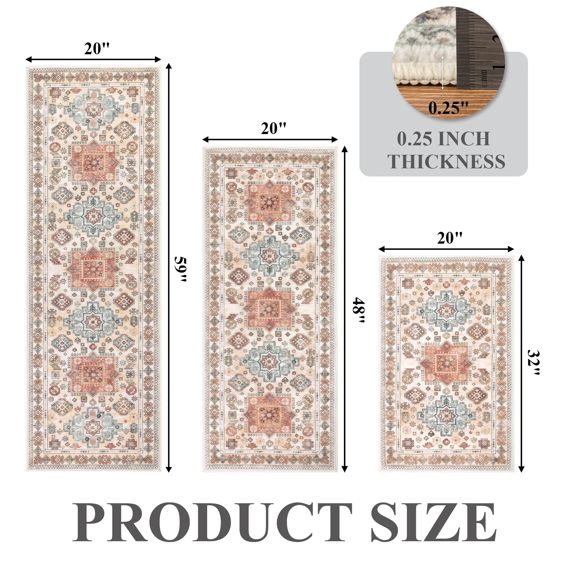 3 Pieces Boho Kitchen Rug Sets Non Slip Soft Kitchen Mat Floor Mat for Kitchen, Laundry Room and Hallway
