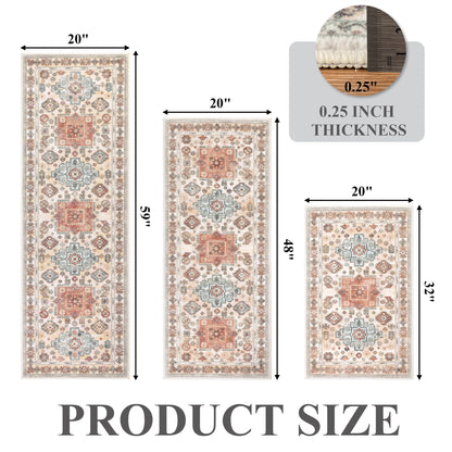 3 Pieces Boho Kitchen Rug Sets Non Slip Soft Kitchen Mat Floor Mat for Kitchen, Laundry Room and Hallway