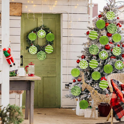 Syhood 12 Pcs 2.4 Inch Lime Green Christmas Ball Ornament Set Green Glitter F...