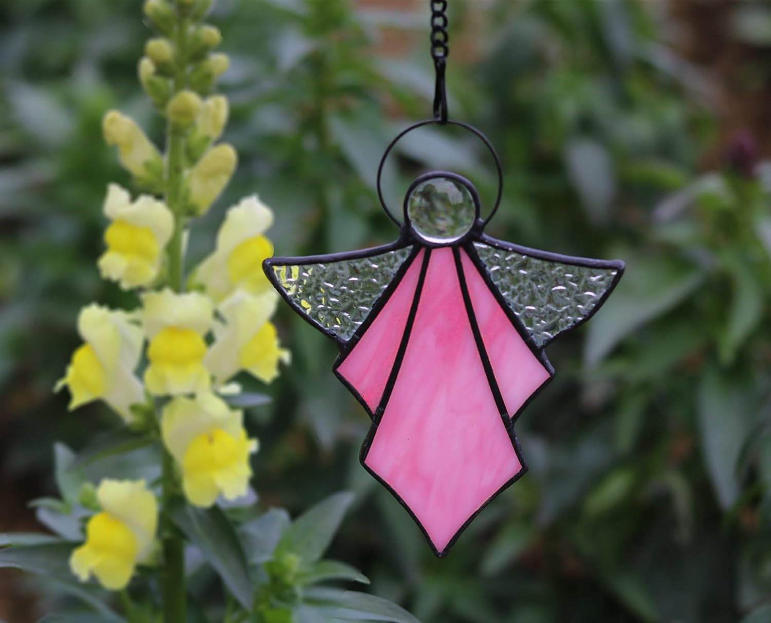 Angel Ornament,Stained Glass Window Hangings Decor,Tiffany Style Handcrafted Suncatcher for Window Memorial Remembrance Sympathy Gifts, Angel Gifts for Women(Pink)