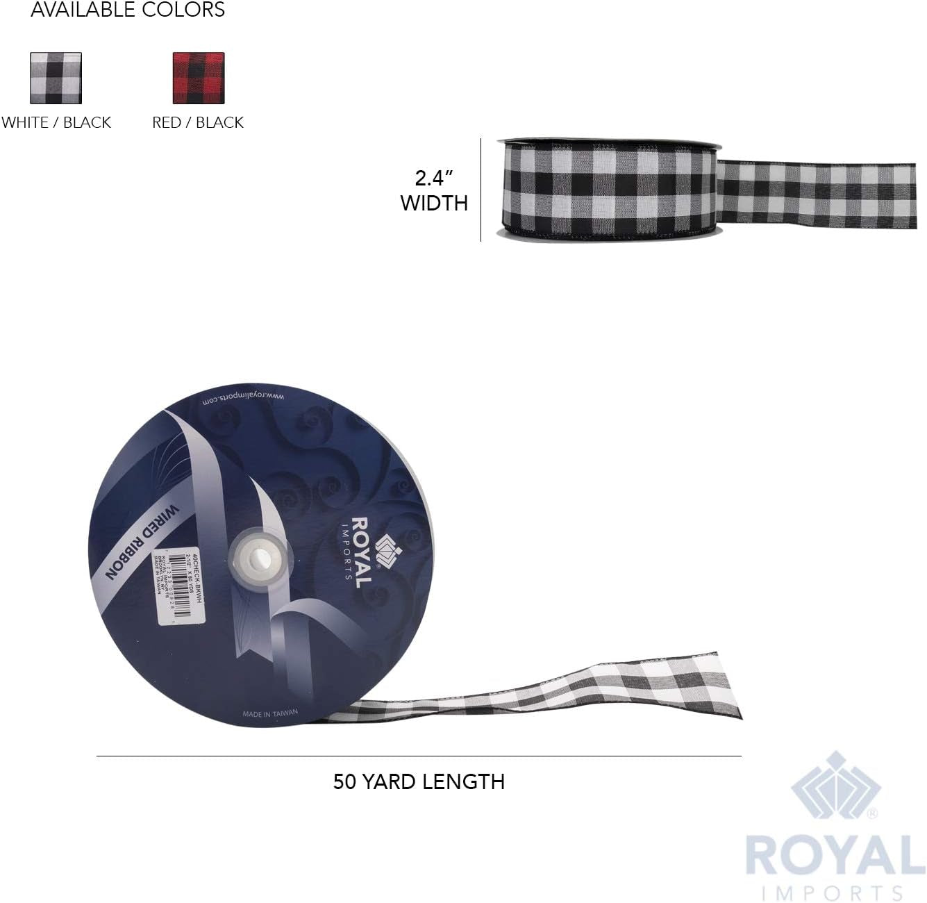 Buffalo Checkered Plaid Christmas Ribbon Wired, Black/Red, 2.5" (#40) Gingham Design for Bow Making, Gift Wrapping, Wreaths, Holiday, 50 Yd Roll (150 FT Spool)