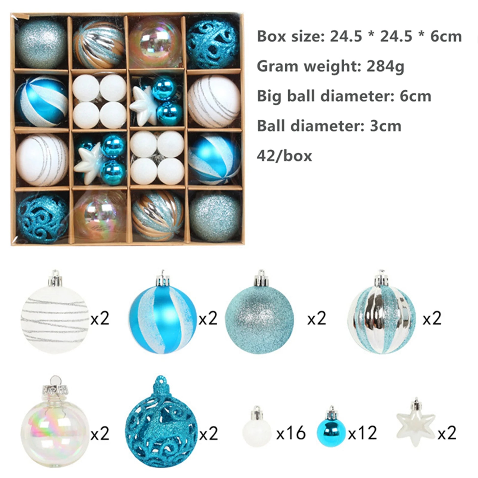 Christmas Ball Ornaments Set 42Pcs ,Christmas Tree Decorations Indoor Blue and Silver 2.4" Ball