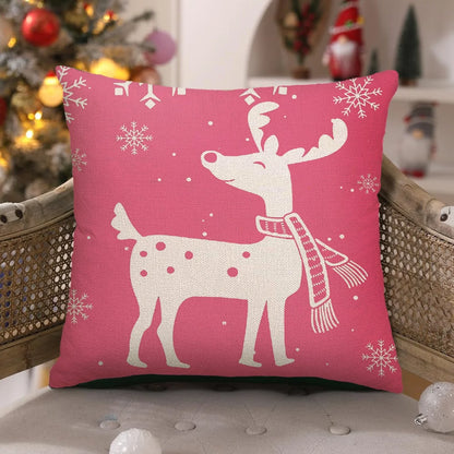 Christmas Throw Pillow Covers 18''X18'' Set of 4 Decorative Holiday Pillows Cover Cases Farmhouse Decor for Xmas Decoration Home Couch Sofa, Pink