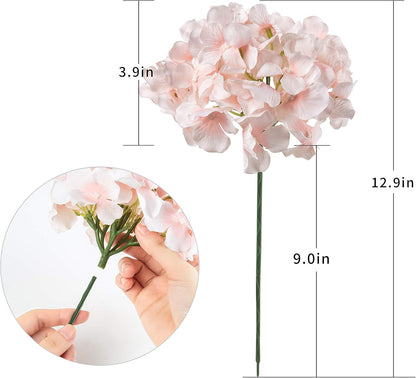 Silk Hydrangea Heads with Stems,Baby Pink Artificial Flower Heads DIY Wedding Centerpiece Home Party Baby Shower Decor (Baby Pink, 10)