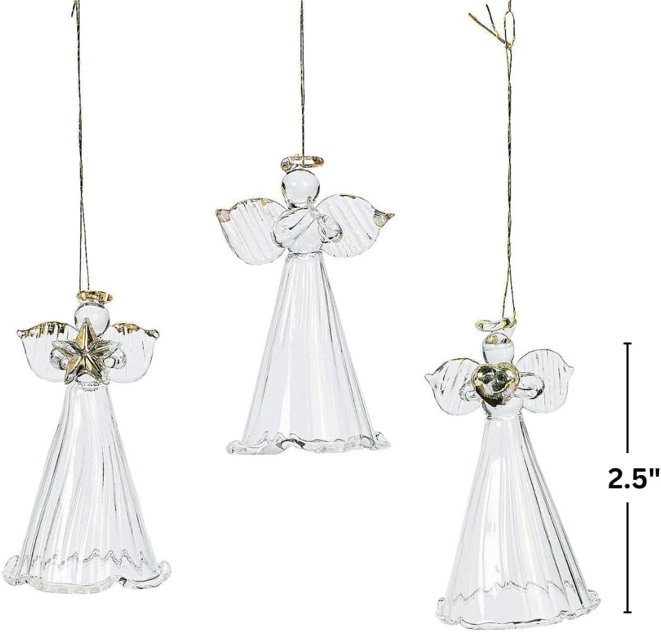 Spun Glass Angel Ornaments Set of 12 - Christmas Religious Decor