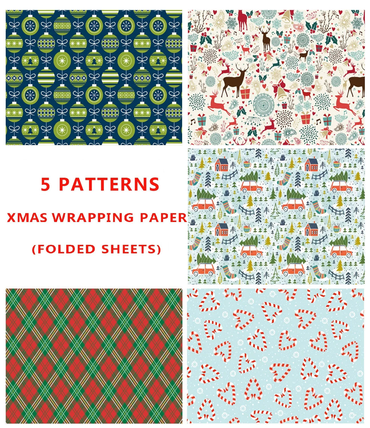 Christmas Gift Wrapping Paper for Kids Boys Girls - Elegant Xmas Patterns Gift Wrap Paper for Party, Baby Shower - 10 Sheets, 20 X 29 Inch