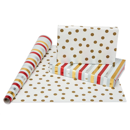 Reversible All-Occasion Wrapping Paper, Red and Gold Patterns (4 Rolls, 120 Sq. Ft)