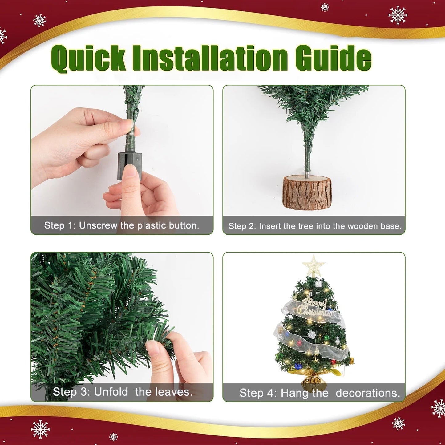 18" Pre-Lit Mini Christmas Tree with LED Lights & Ornaments – Battery Operated Tabletop Artificial Christmas Tree for Indoor Holiday Decor, Home & Office