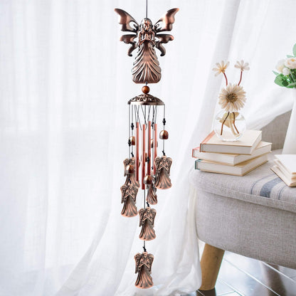 Festive Brass Angel Wind Chimes for outside ， Handcrafted with Deep Melodic Tone, Christmas/Birthday Decor for Garden & Patio Lovers, Unique Housewarming Present for Outdoor Spaces