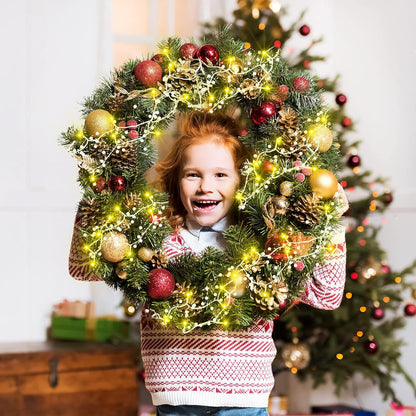 10 Feet 30 LED Christmas Light Metal Berry Beaded Garland Indoor Christmas String Lights for Fireplace Mantel Indoor Xma Light Decorations(White)