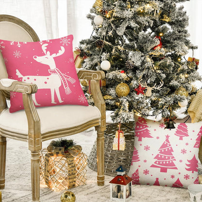 Christmas Throw Pillow Covers 18''X18'' Set of 4 Decorative Holiday Pillows Cover Cases Farmhouse Decor for Xmas Decoration Home Couch Sofa, Pink