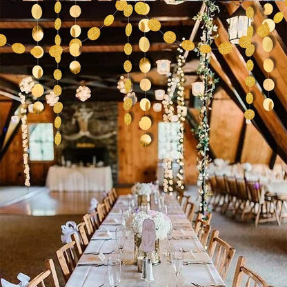 Gold Circle Garland Gold Party Decorations Hanging Dot Banner Streamer Backdrop Decor Wedding Birthday Bday Bridal Baby Shower Bachelorette Ramadan EID Graduation New Year NY Party Supplies