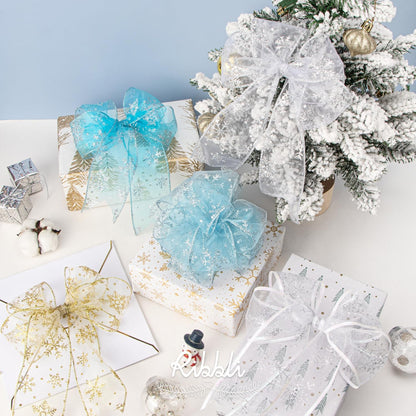 Snowflake Glitter Wired Ribbon,Turquoise Blue Organza Sheer with Silver Glitter Snowflake Pattern and Silver Metallic Edge,2-1/2 Inch X 10 Yards Christmas Ribbon for Tree Decoration