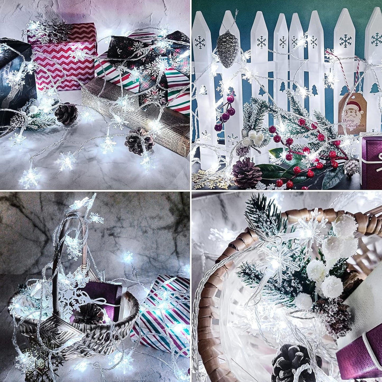 80 LED Christmas Lights, 32.8 Ft Snowflake String Lights Battery Operated Led Twinkle Lights, Winter Wonderland Room Decorations Lights for Xmas Home Bedroom Tree, Holiday Indoor/Outdoor Decor