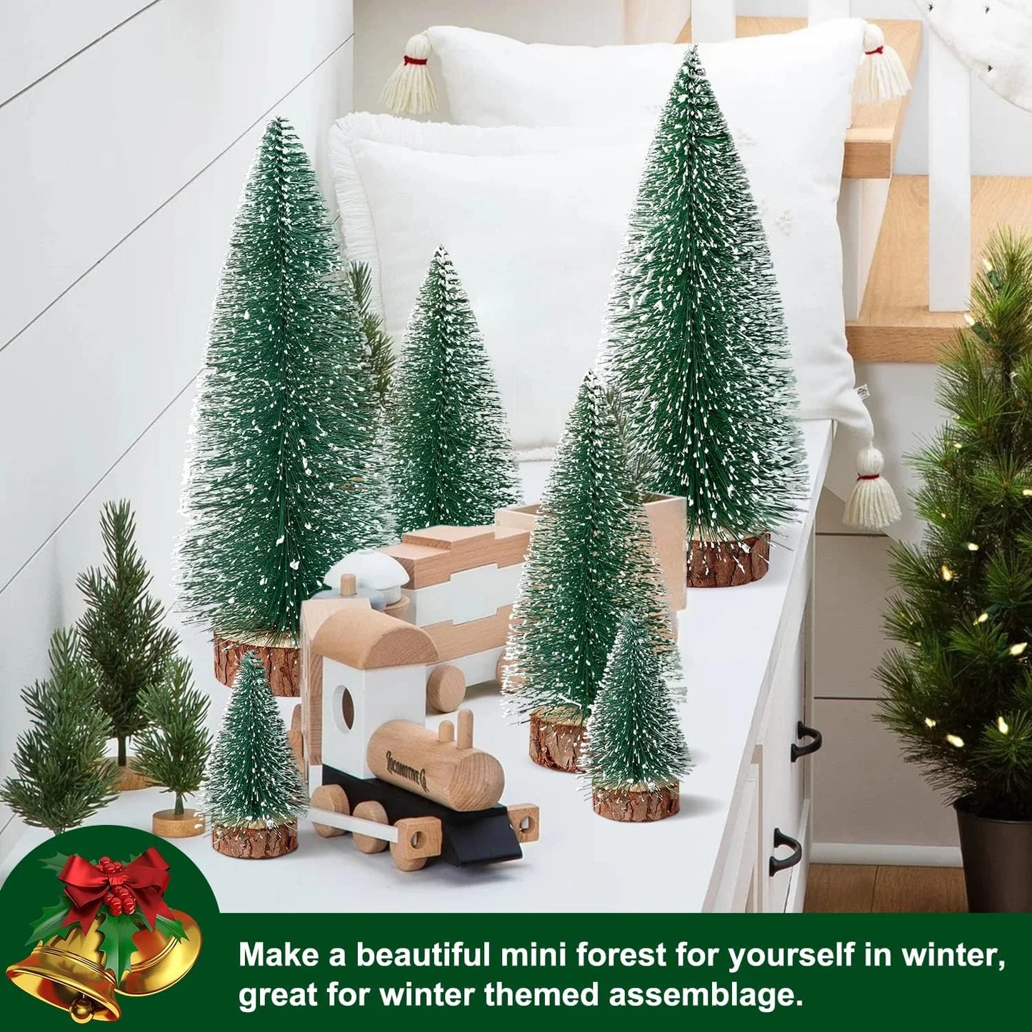 Mini Christmas Trees Decorations - 6Pcs Small Bottle Brush Trees, Artificial Tabletop Christmas Tree for Indoor Outdoor Home Room Party(Green)