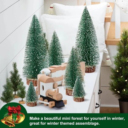 Mini Christmas Trees Decorations - 6Pcs Small Bottle Brush Trees, Artificial Tabletop Christmas Tree for Indoor Outdoor Home Room Party(Green)