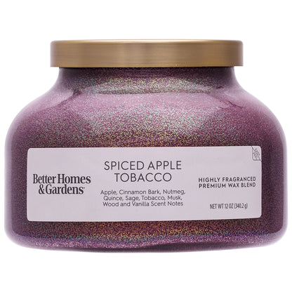 1-Wick Holiday Scented Glitter Jar Candle, Spiced Apple Tobacco, 12Oz.