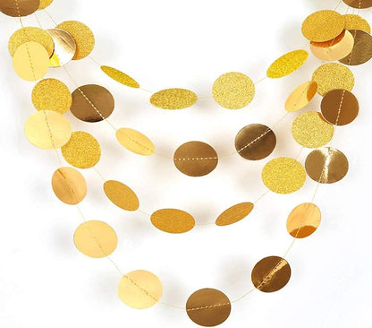 Gold Circle Garland Gold Party Decorations Hanging Dot Banner Streamer Backdrop Decor Wedding Birthday Bday Bridal Baby Shower Bachelorette Ramadan EID Graduation New Year NY Party Supplies