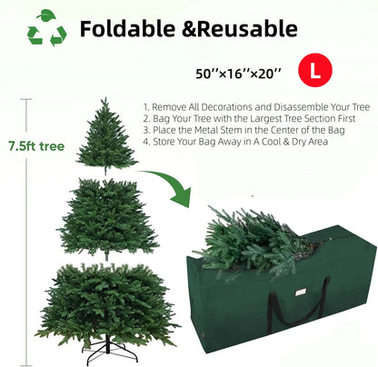 7.5 Ft Christmas Tree Storage Bag , for Big Artificial Xmas Tree,Holiday Trees, Green (50*16*20In)