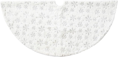 48" D White Plush Christmas Tree Skirt with Snowflake,Xmas Tree Ornaments Skirt for Holiday Christmas Party Home Decorations