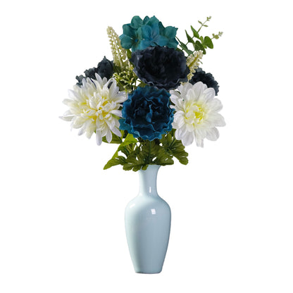 21.5 Inch Artificial Flower Hydrangea Peony Bouquet, Navy Cream Color. Indoor Use.