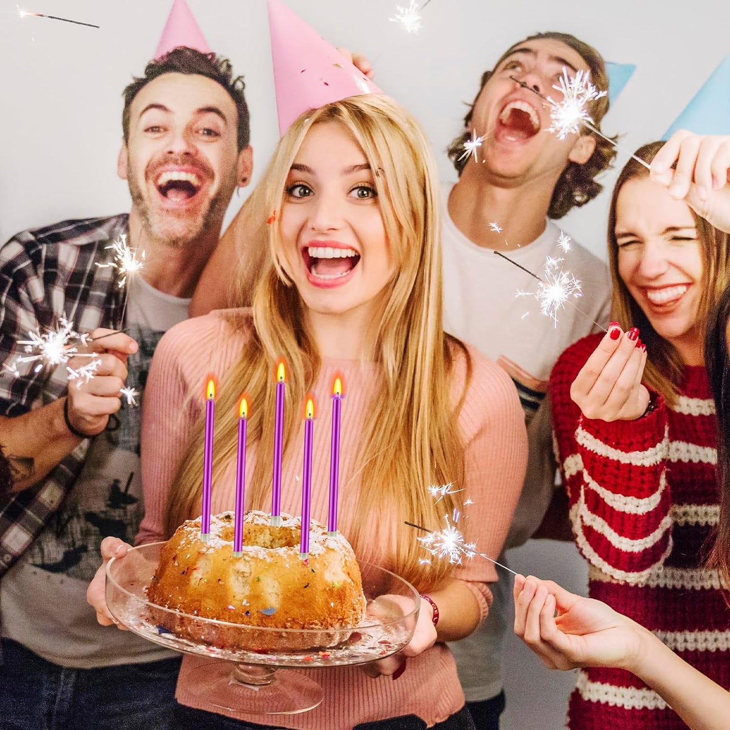 48 - Count Birthday Candles Long Thin Cake Candles - Birthday Candles, Birthday Parties, Wedding Decorations, Party Candles (Purple)