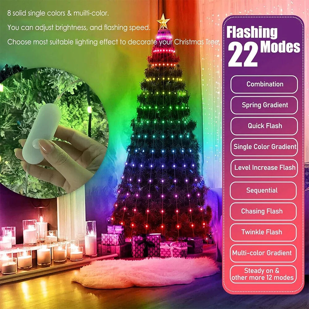 200 LED Christmas Tree Lights with Smart APP & Remote Control Waterfall String Fairy Lights Outdoor Waterproof Party Decor