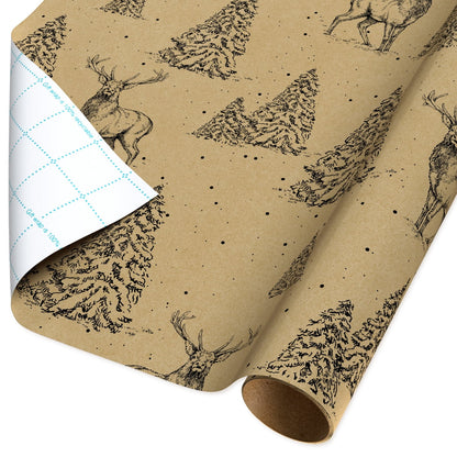 Brown and Black Stag Reindeer Kraft Christmas Wrapping Paper, 160 Sq Ft, by