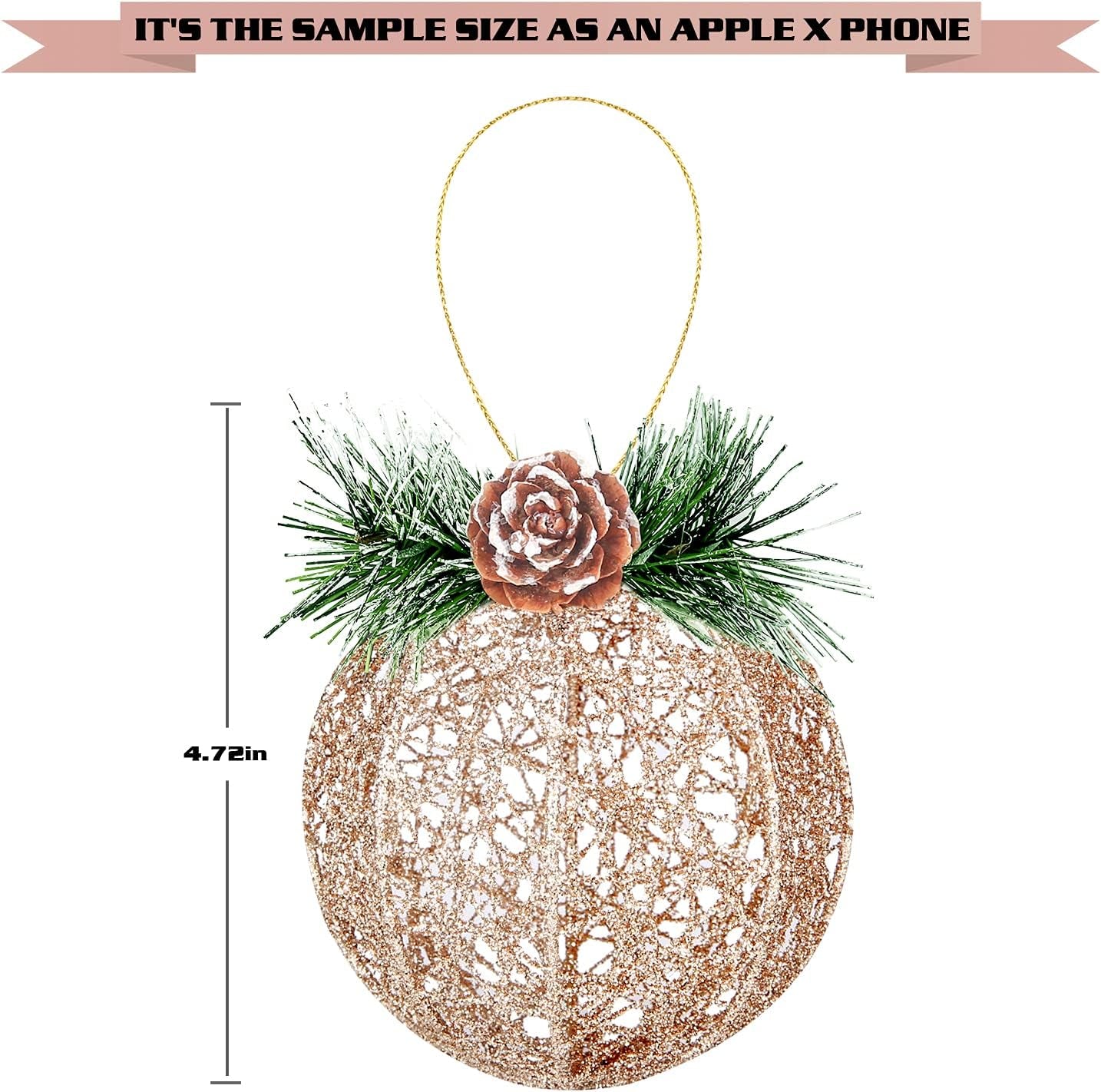 Christmas Ball Ornaments, 4Pc Set Champagne Pinecone Rattan Thread String Christmas Tree Ornament Xmas Trees Wedding Party Decorations