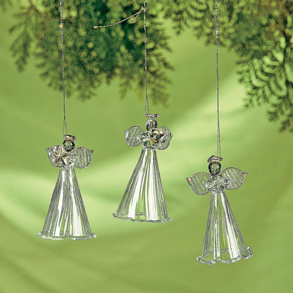 Spun Glass Angel Ornaments Set of 12 - Christmas Religious Decor