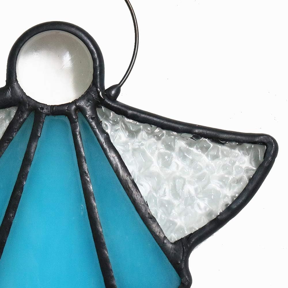Angel Ornament Stained Glass Window Hangings Ornament Holiday Decor Memorial Remembrance Sympathy Gifts,Angel Gifts for Women(Blue) 5.5"×3.9"