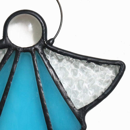 Angel Ornament Stained Glass Window Hangings Ornament Holiday Decor Memorial Remembrance Sympathy Gifts,Angel Gifts for Women(Blue) 5.5"×3.9"